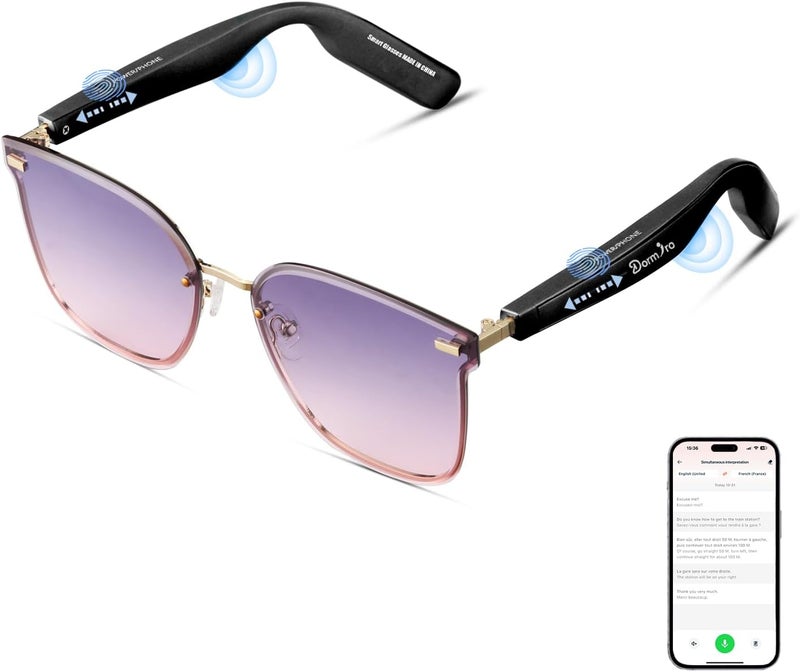 Dormiro Smart Glasses for Women IPX7 Waterproof AI Glasses with Translator 150+ Language Bluetooth Glasses with Speaker,Open Ear Headphones,Touch Control Smart Sunglasses - Image 1